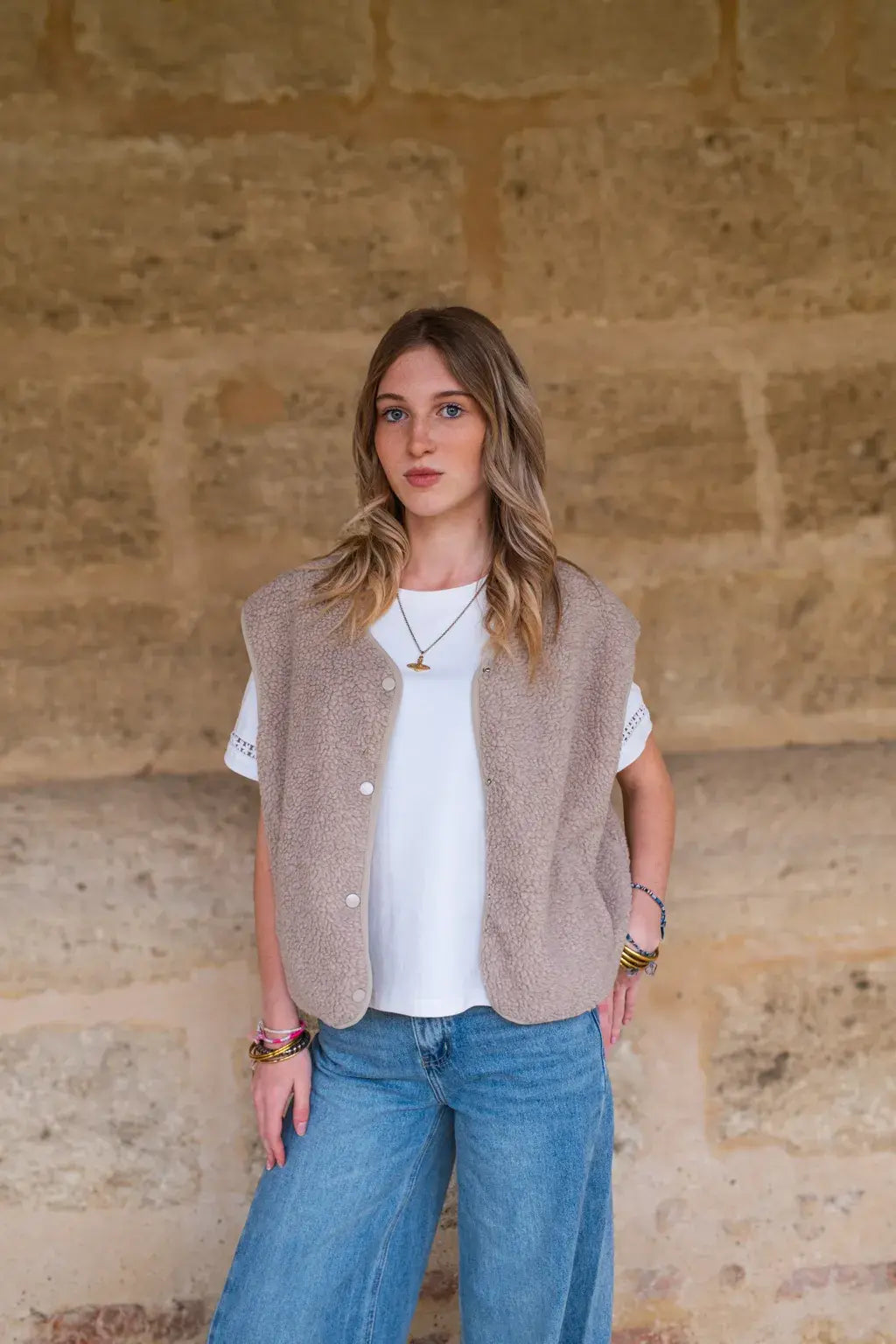 Gilet moumoute Elise taupe