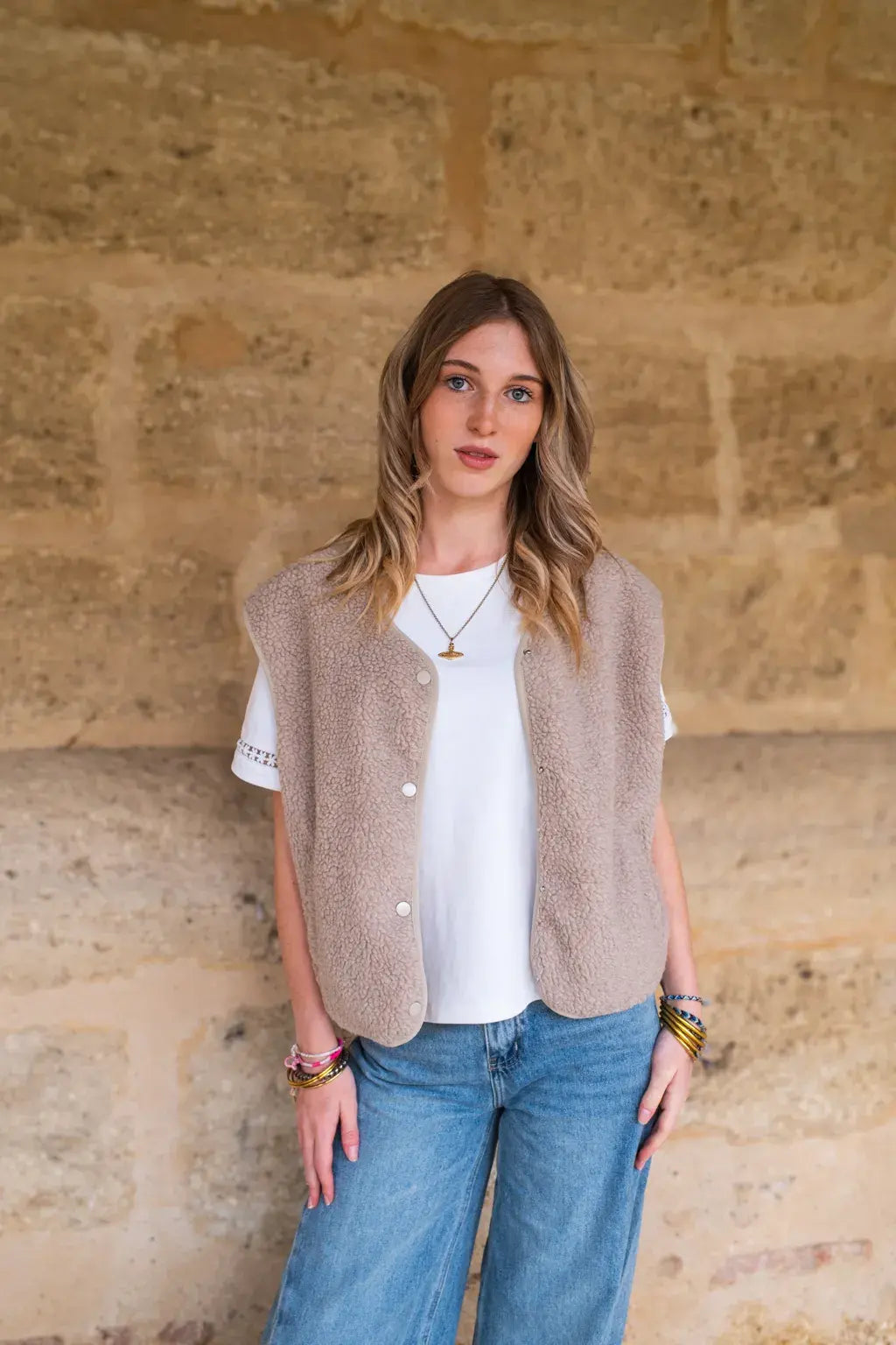 Gilet moumoute Elise taupe