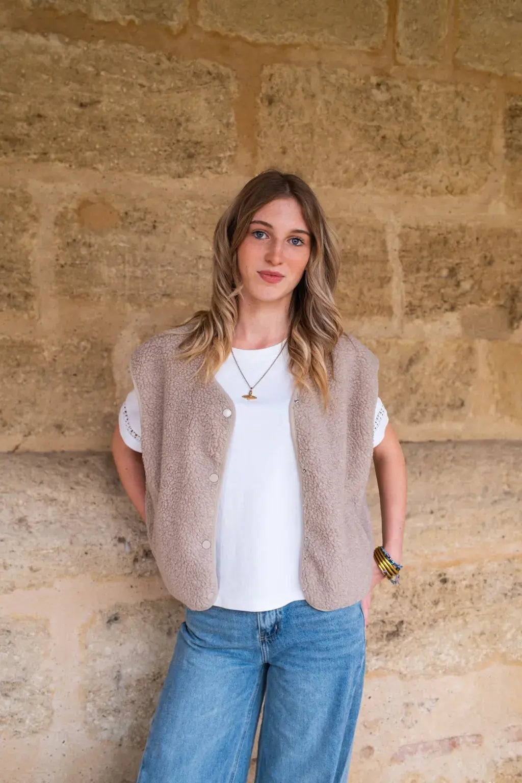 Gilet moumoute Elise taupe
