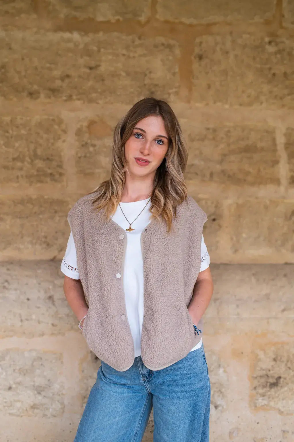 Gilet moumoute Elise taupe