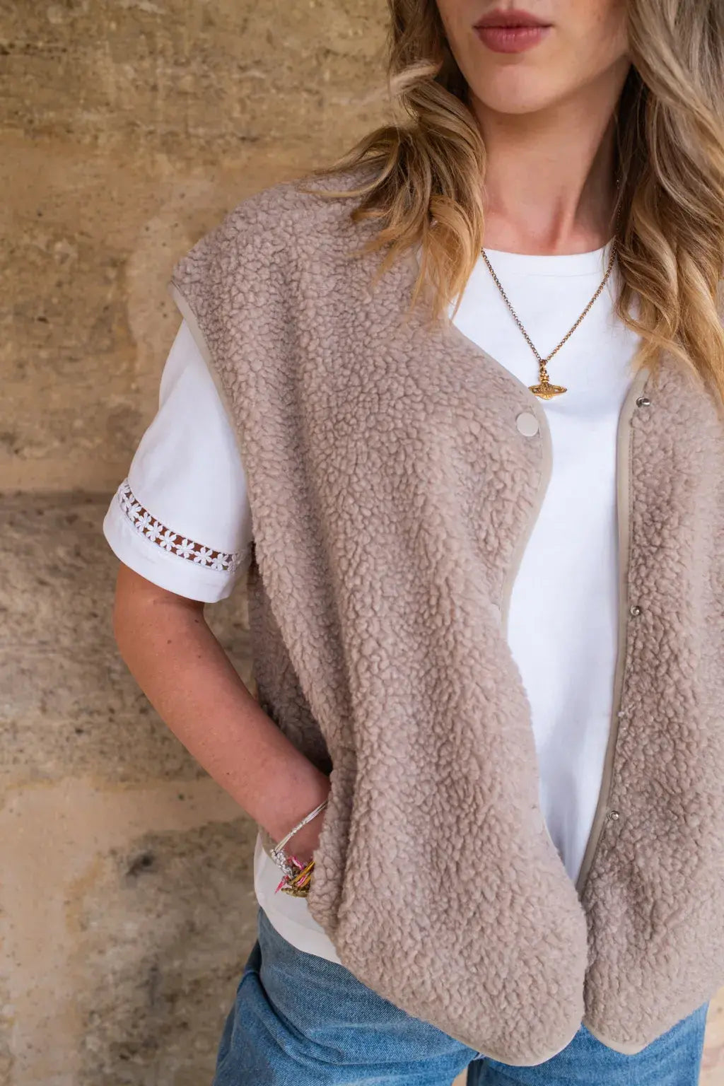 Gilet moumoute Elise taupe