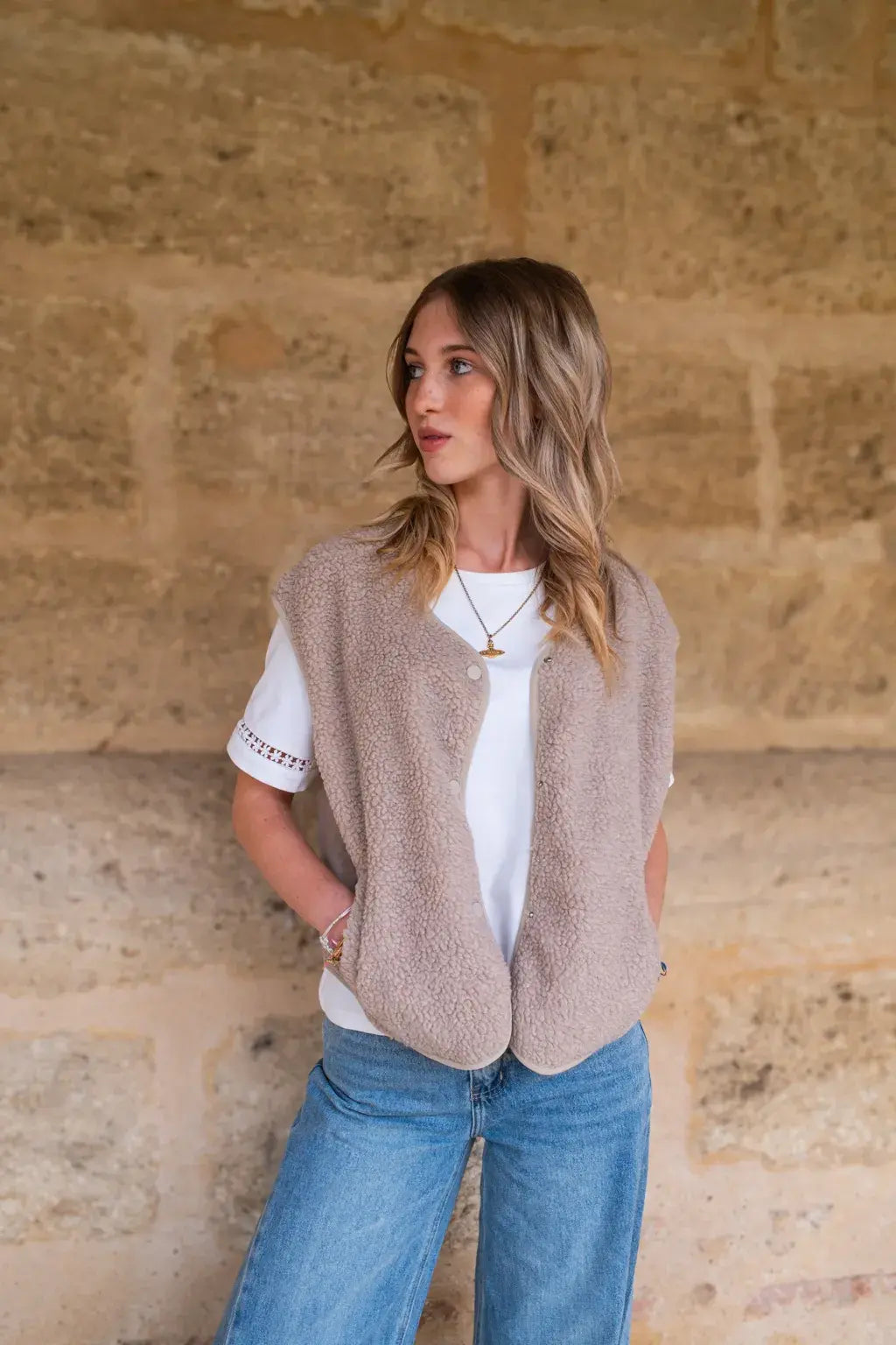 Gilet moumoute Elise taupe