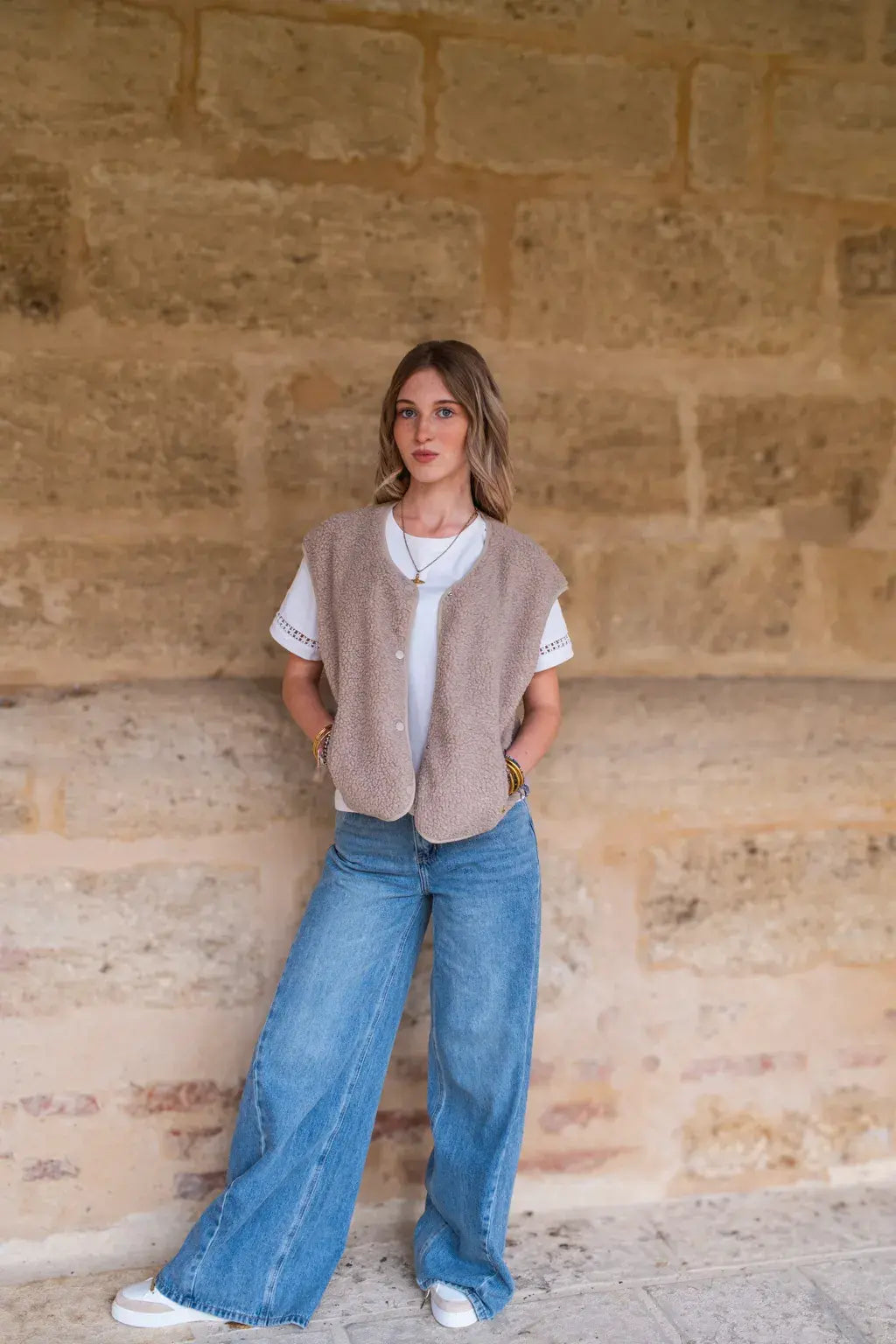 Gilet moumoute Elise taupe