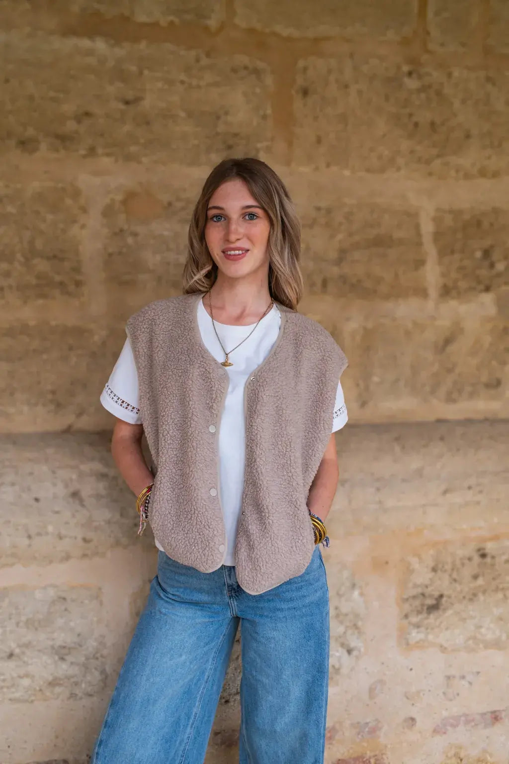 Gilet moumoute Elise taupe
