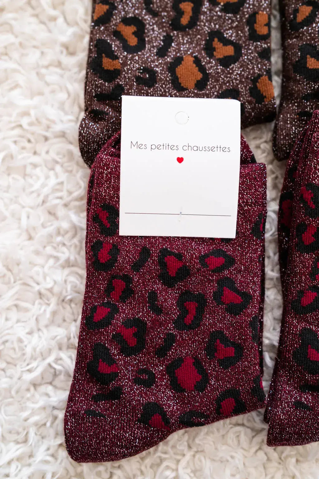 Chaussettes léopard bordeaux