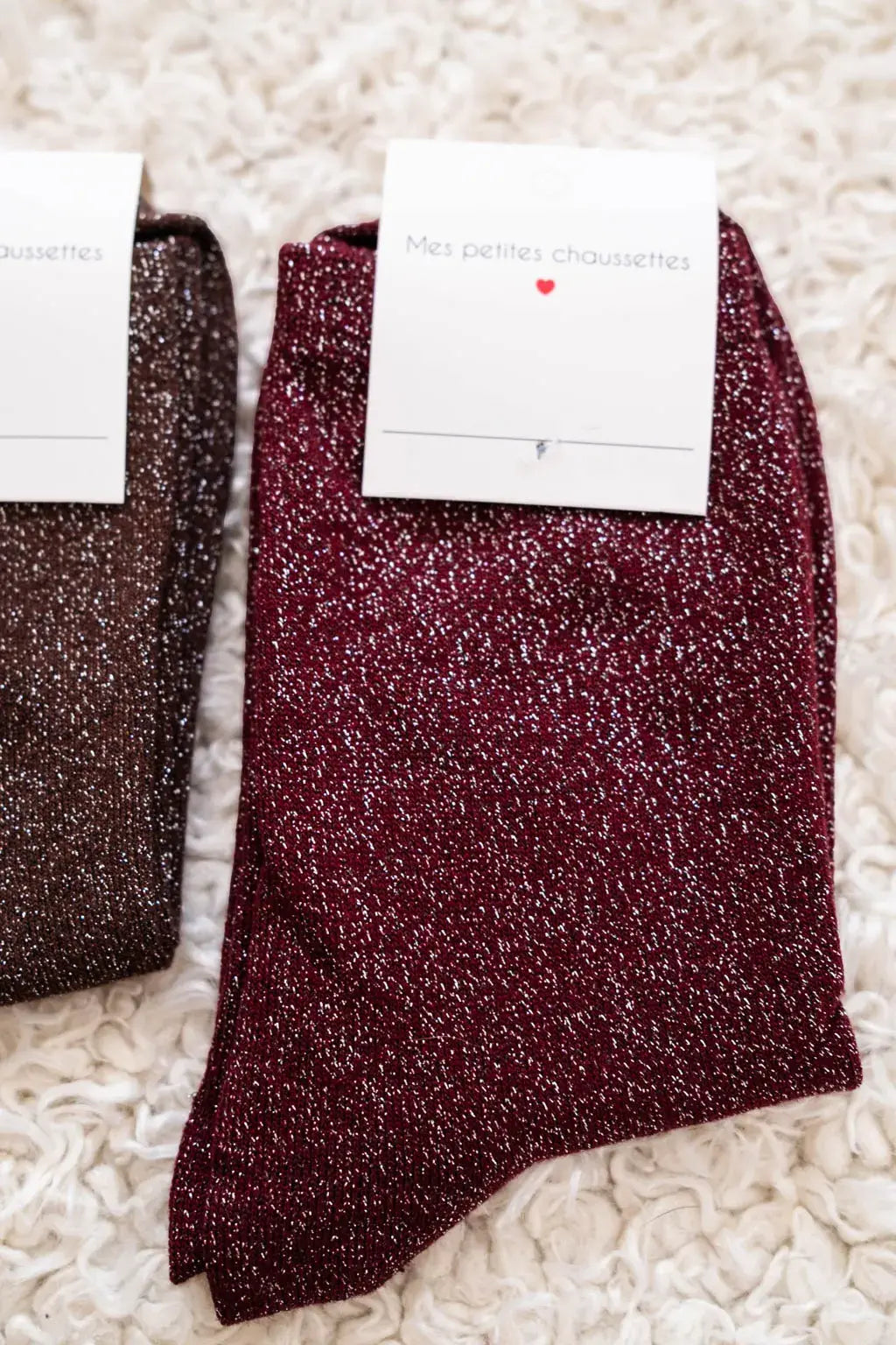 Chaussettes pailletées bordeaux