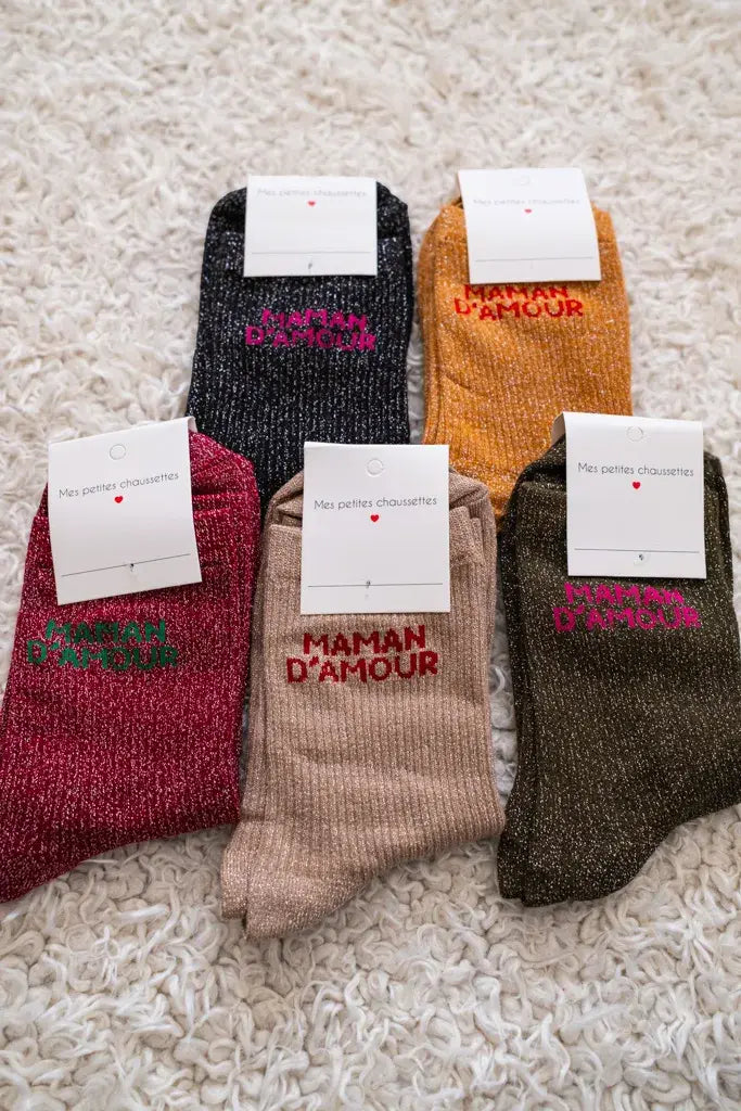 Chaussettes Maman d'amour bordeaux