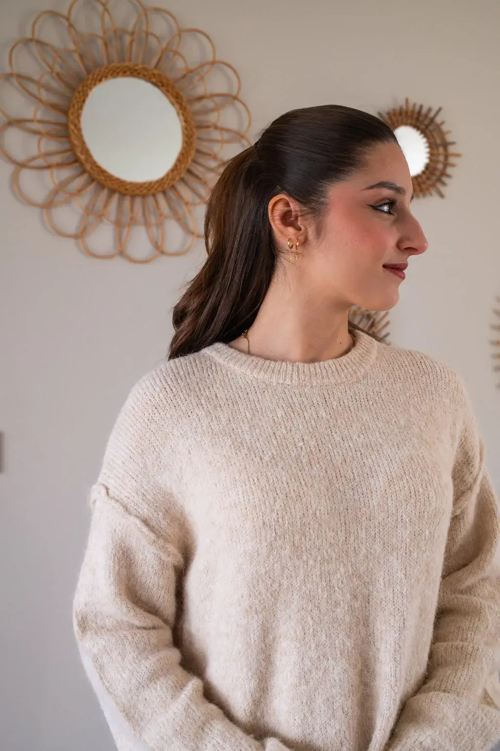 Robe pull Rachelle beige & son foulard