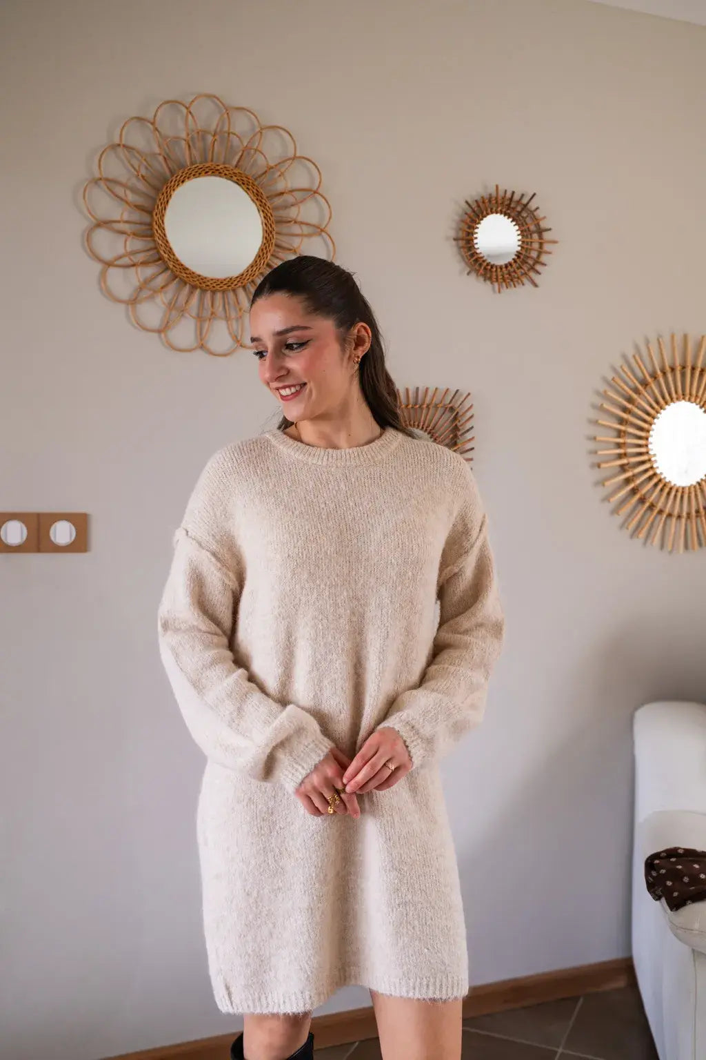 Robe pull Rachelle beige & son foulard