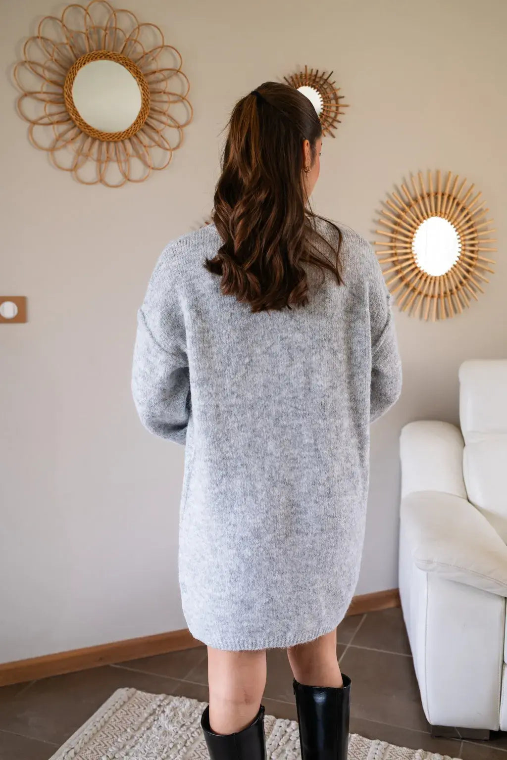 Robe pull Rachelle gris clair & son foulard