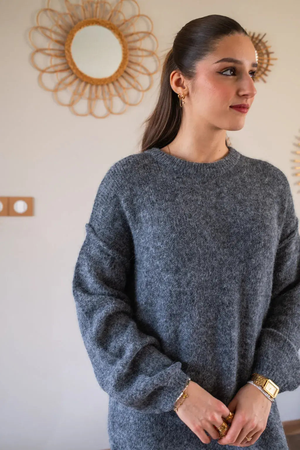 Robe pull Rachelle gris foncé & son foulard