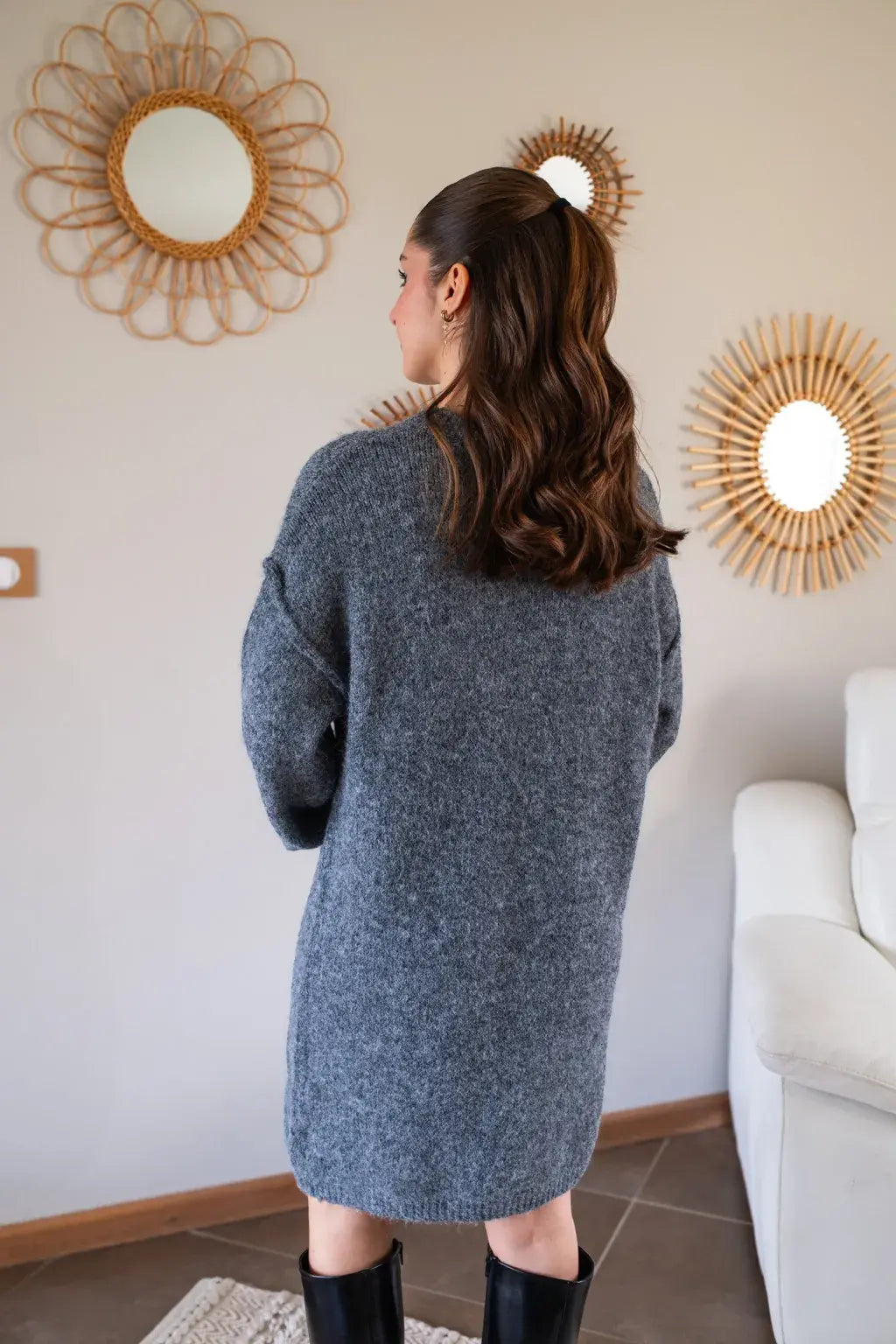 Robe pull Rachelle gris foncé & son foulard