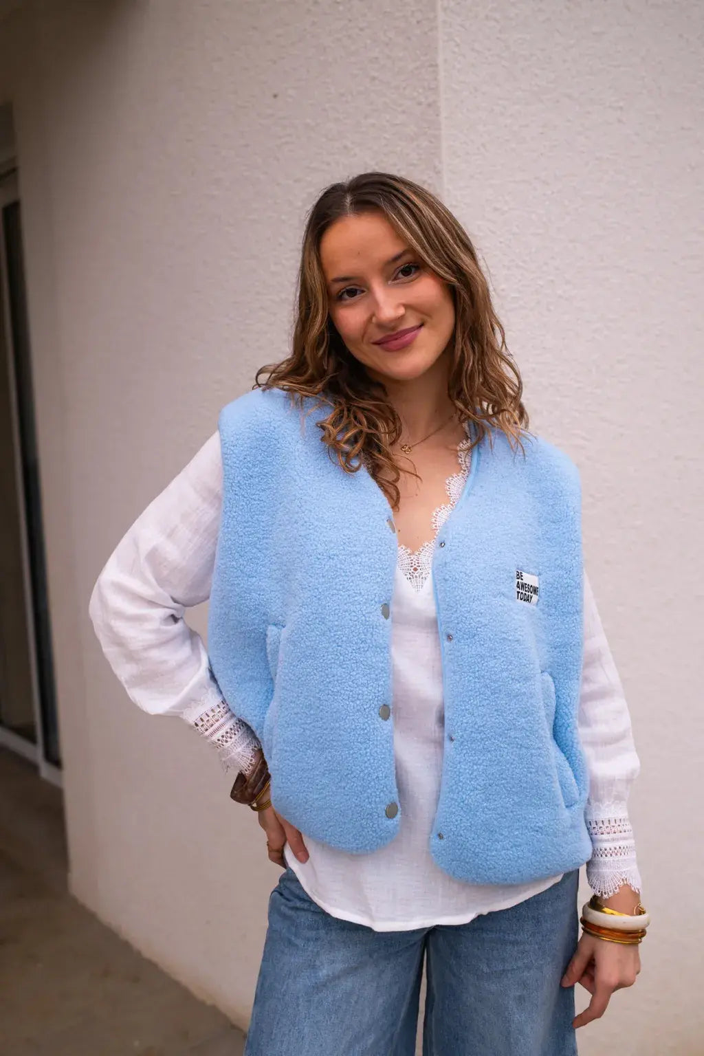Gilet moumoute Alma bleu