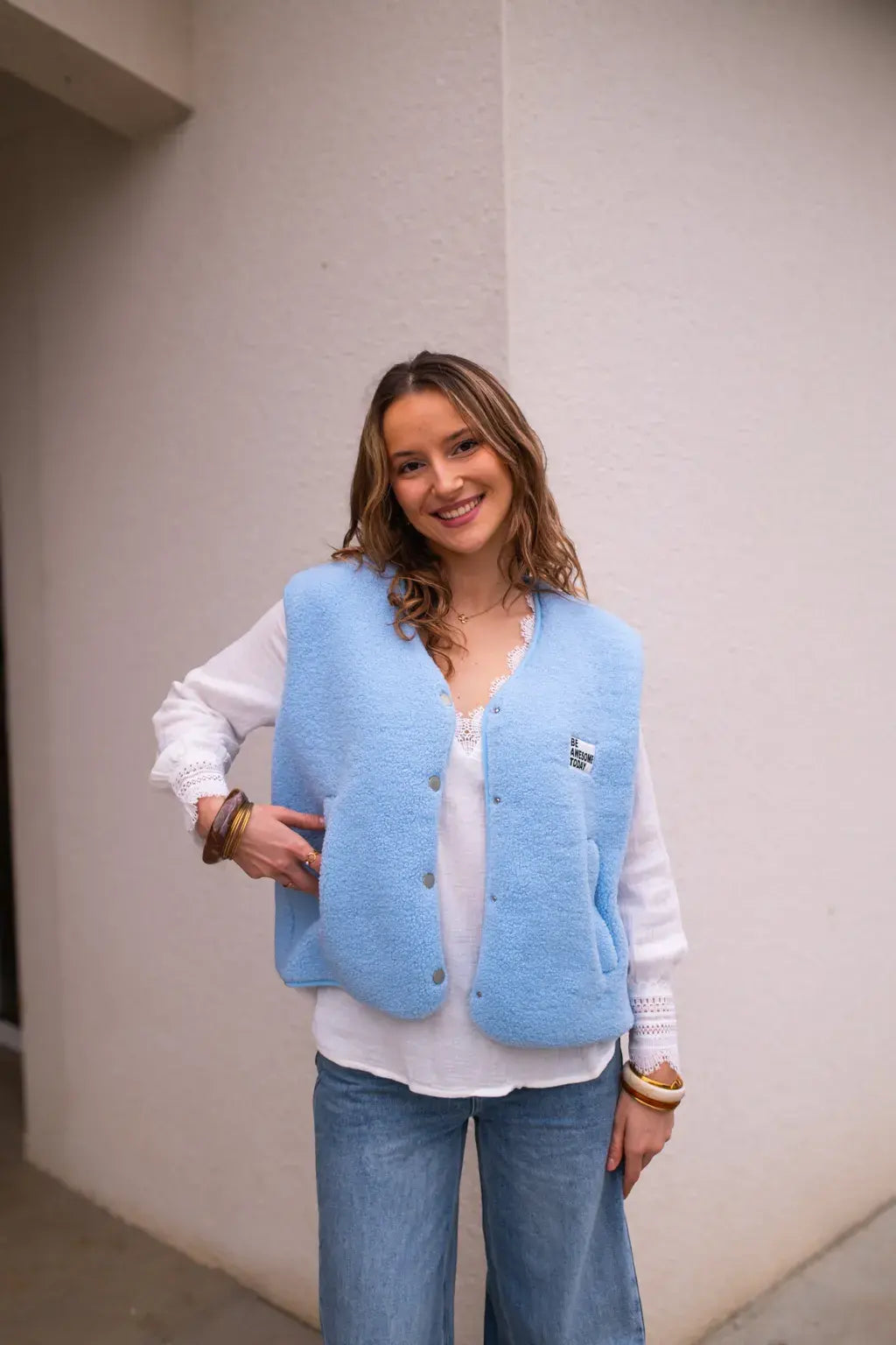 Gilet moumoute Alma bleu