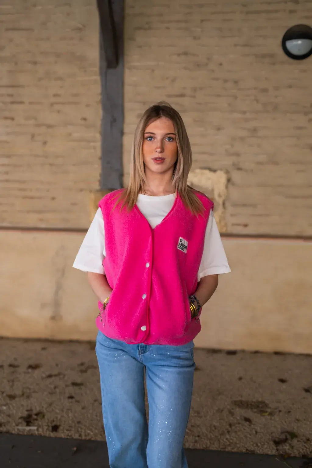 Gilet moumoute Alma rose