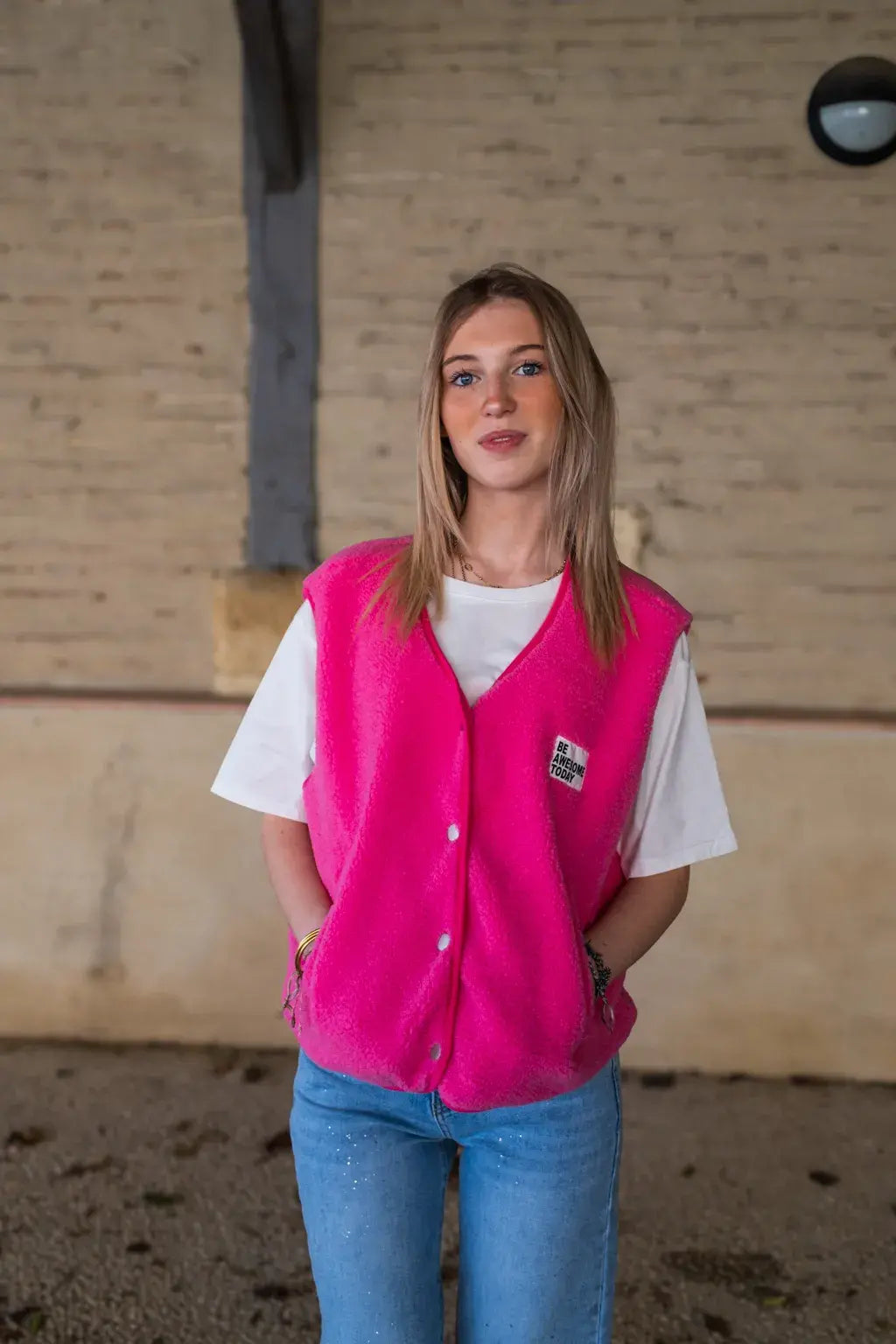 Gilet moumoute Alma rose