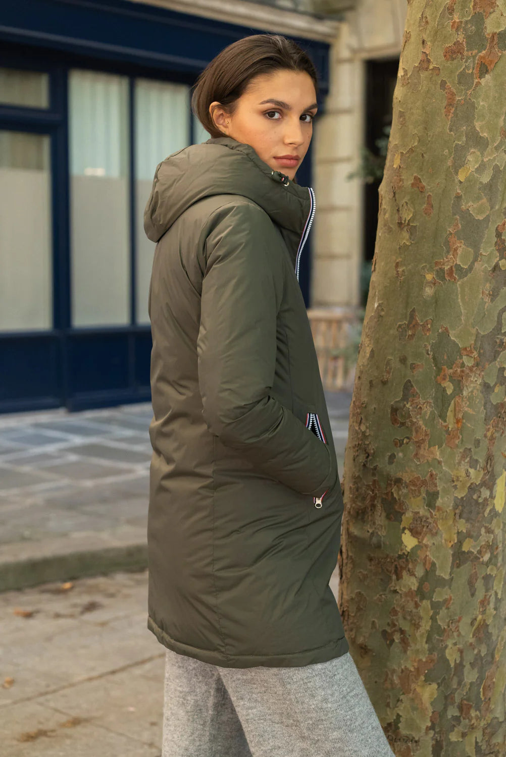 Doudoune réversible imperméable Laura Jo - Amélia kaki/dorée longue