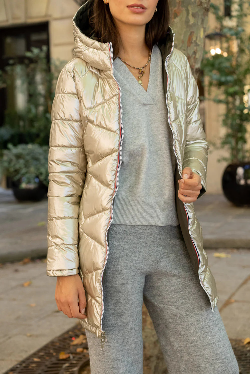 Doudoune réversible imperméable Laura Jo - Amélia kaki/dorée longue