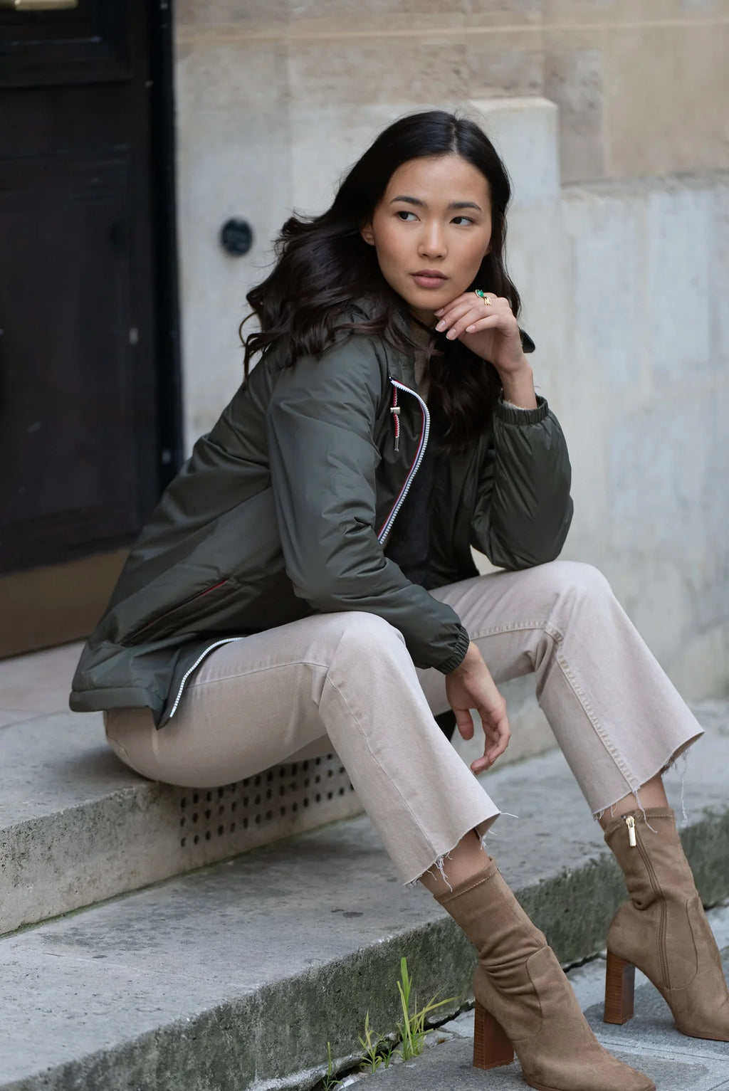 Parka fourrée imperméable Laura Jo - Harper kaki mi-longue