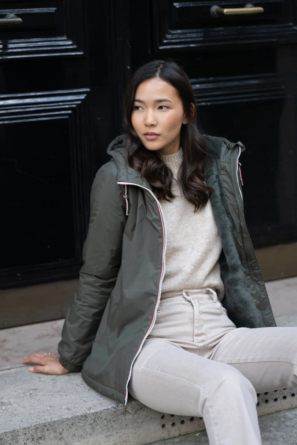 Parka fourrée imperméable Laura Jo - Harper kaki mi-longue