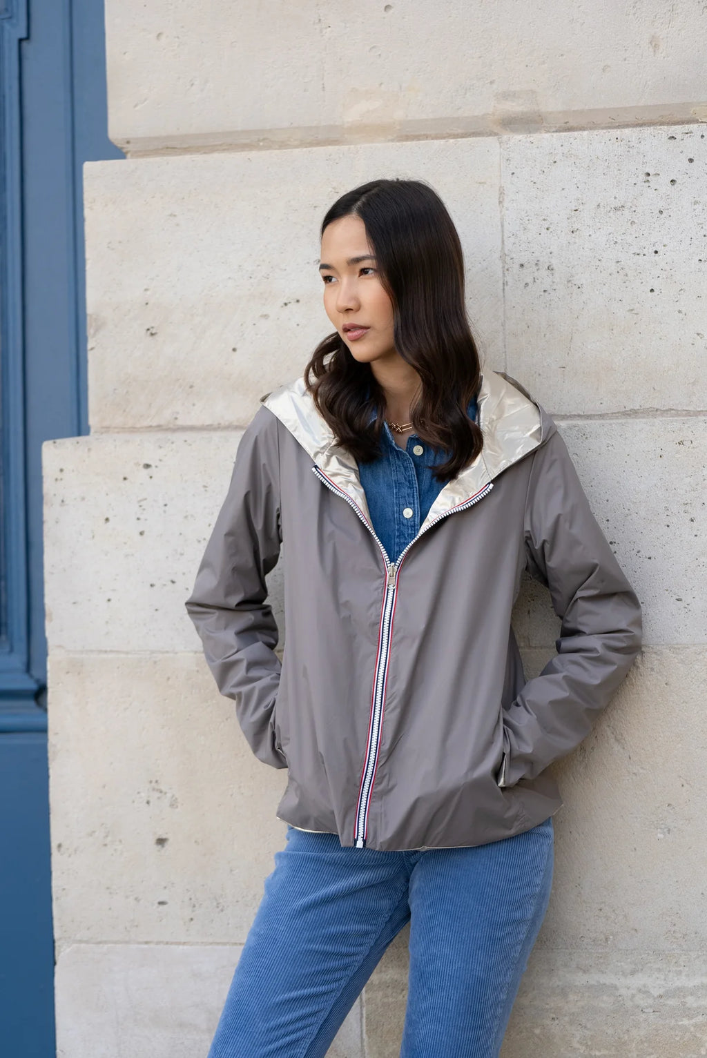 Imperméable réversible Laura Jo taupe/doré- Elena courte