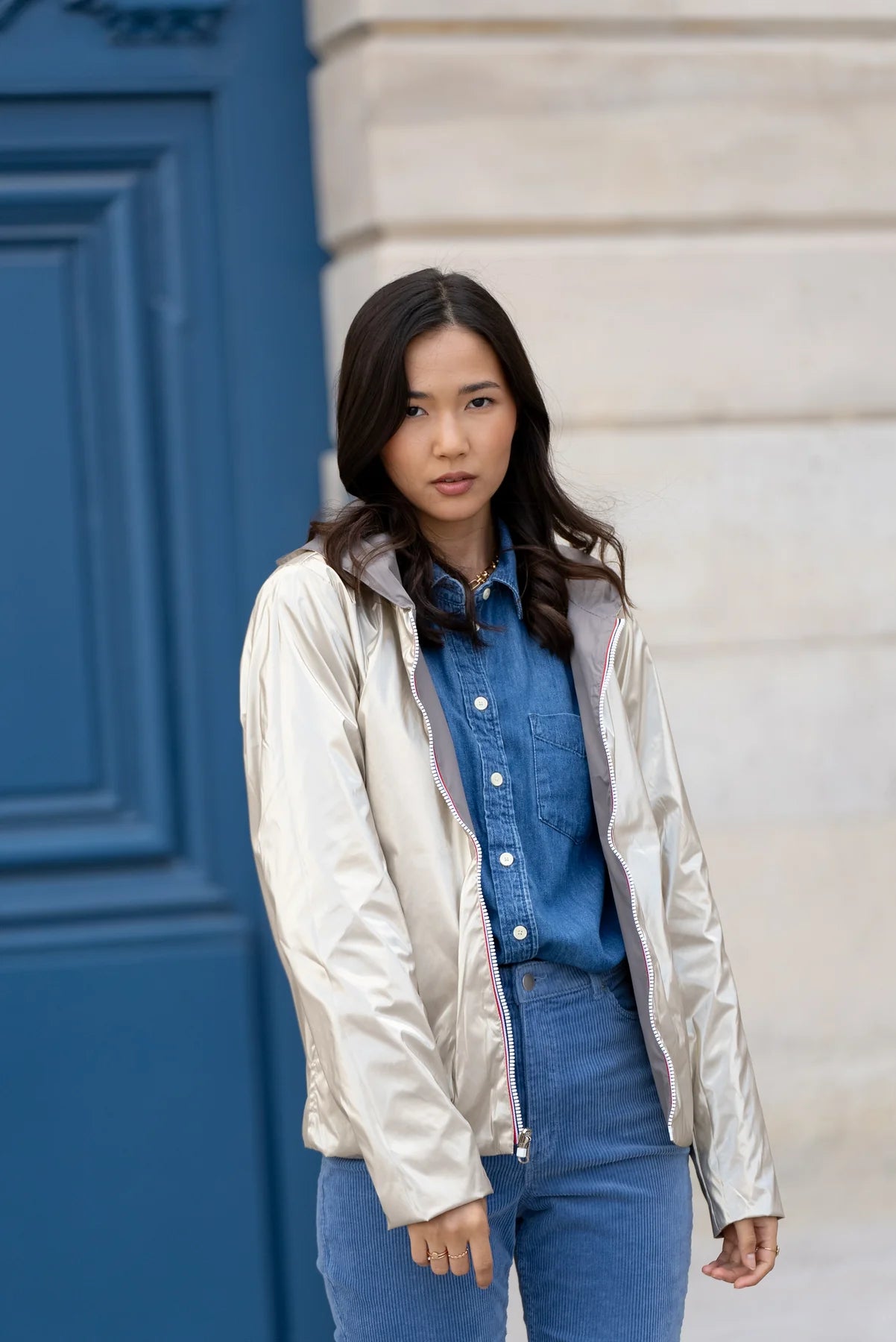 Imperméable réversible Laura Jo taupe/doré- Elena courte