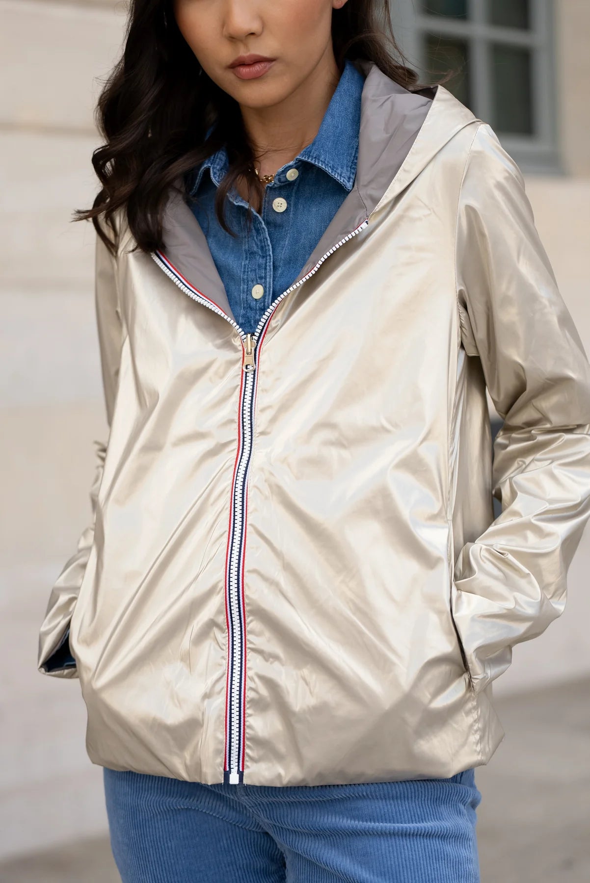 Imperméable réversible Laura Jo taupe/doré- Elena courte