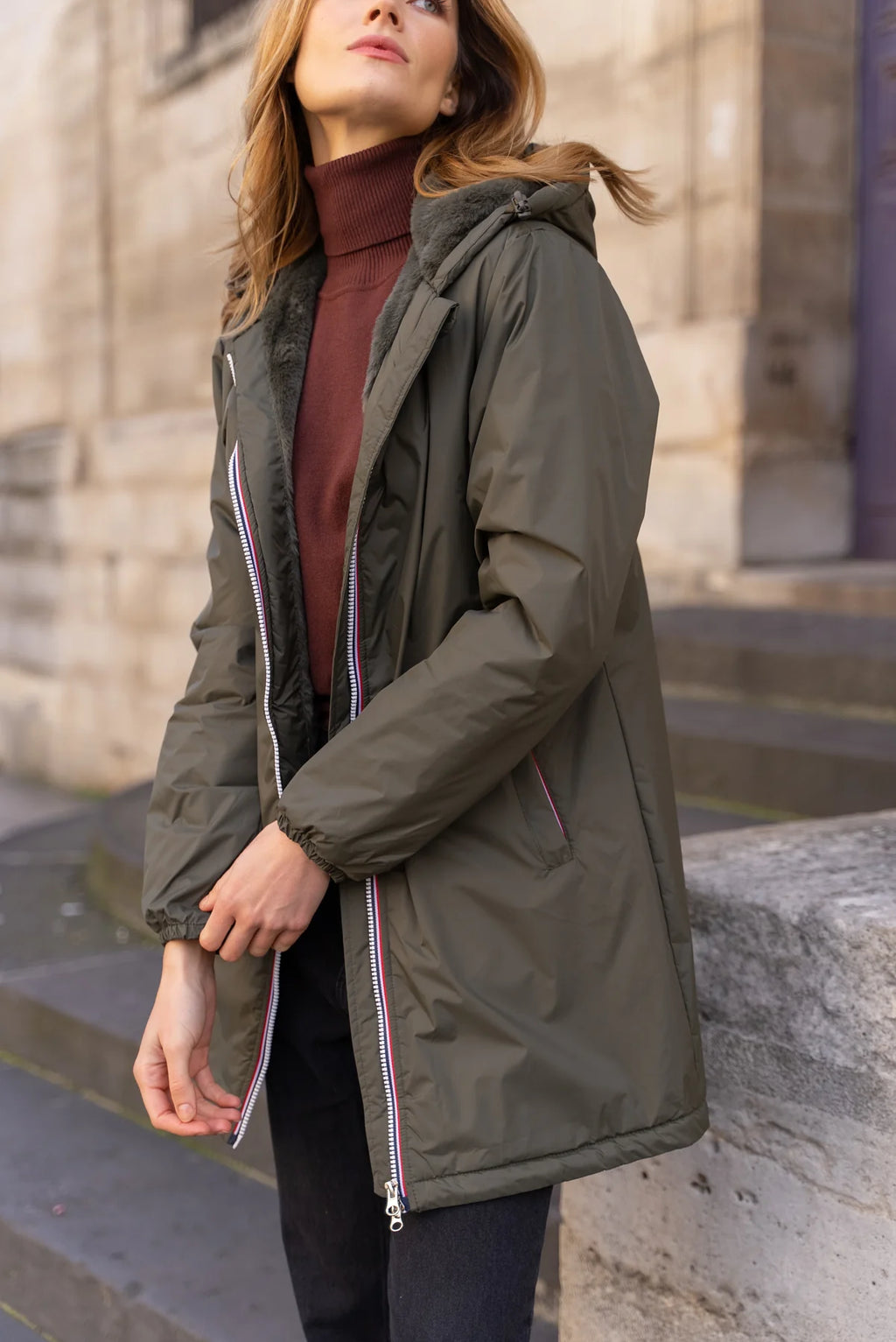 Parka fourrée imperméable Laura Jo - Albane kaki longue
