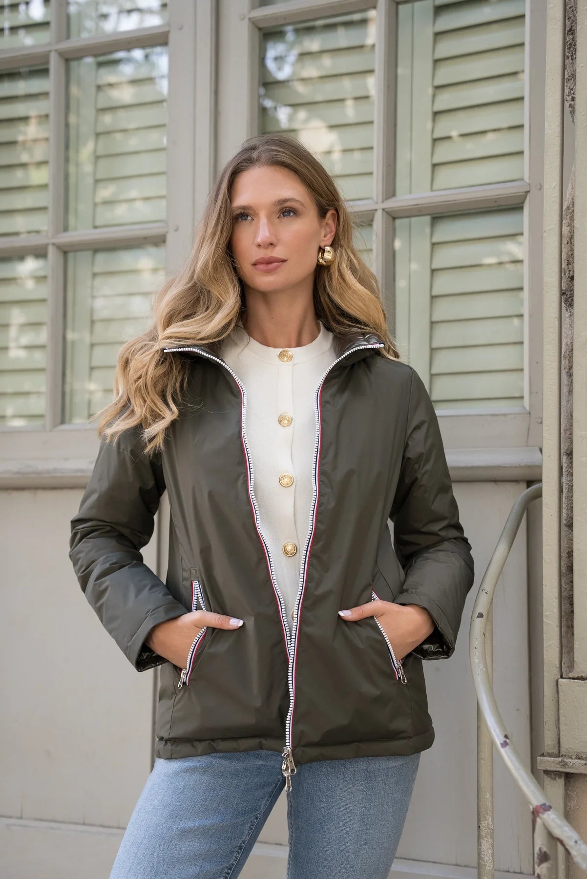 Doudoune réversible brillante Laura Jo - Ava kaki court - DÉSTOCKAGE taille XL