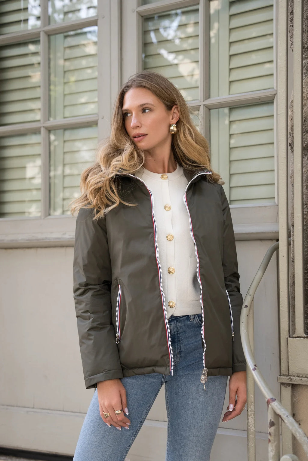 Doudoune réversible brillante Laura Jo - Ava kaki court - DÉSTOCKAGE taille XL