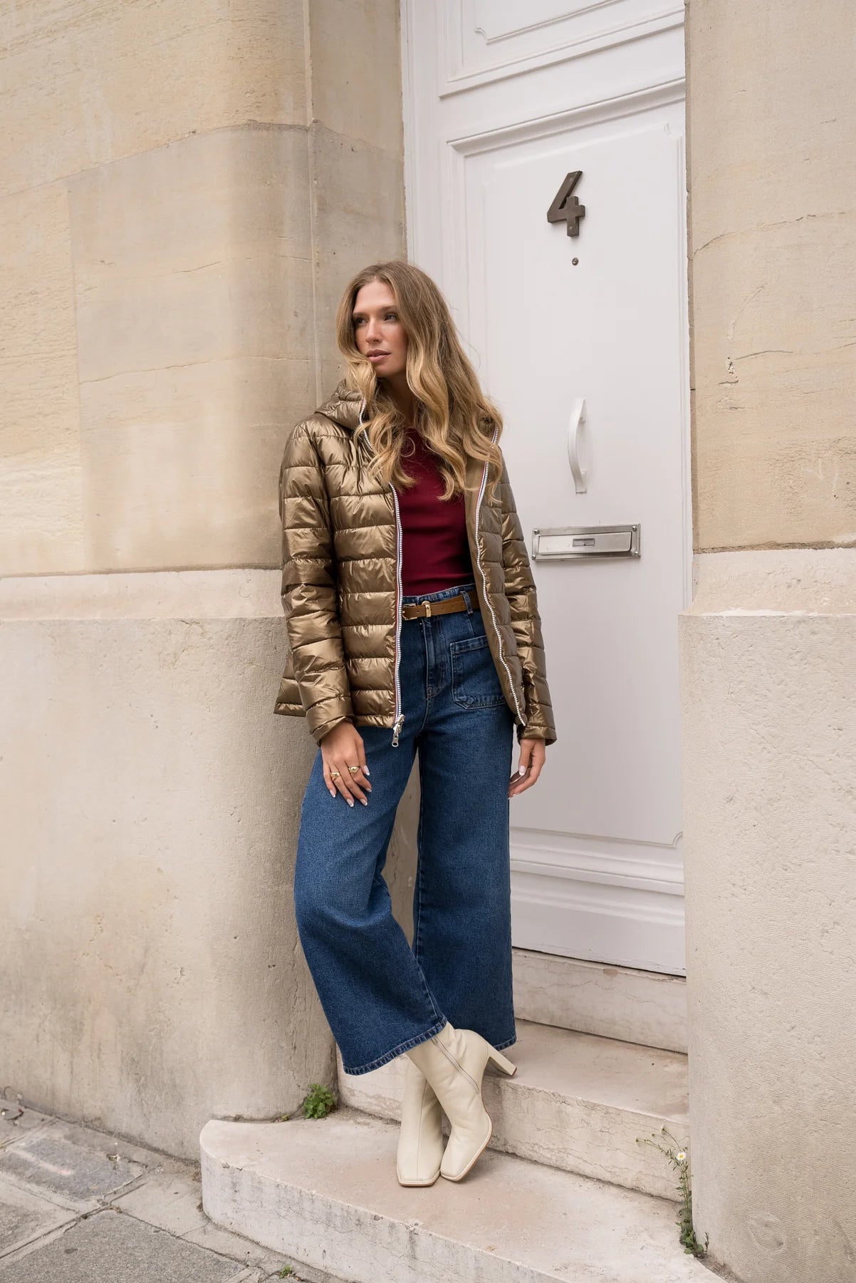 Doudoune réversible brillante Laura Jo - Ava camel court - DÉSTOCKAGE taille S et XL