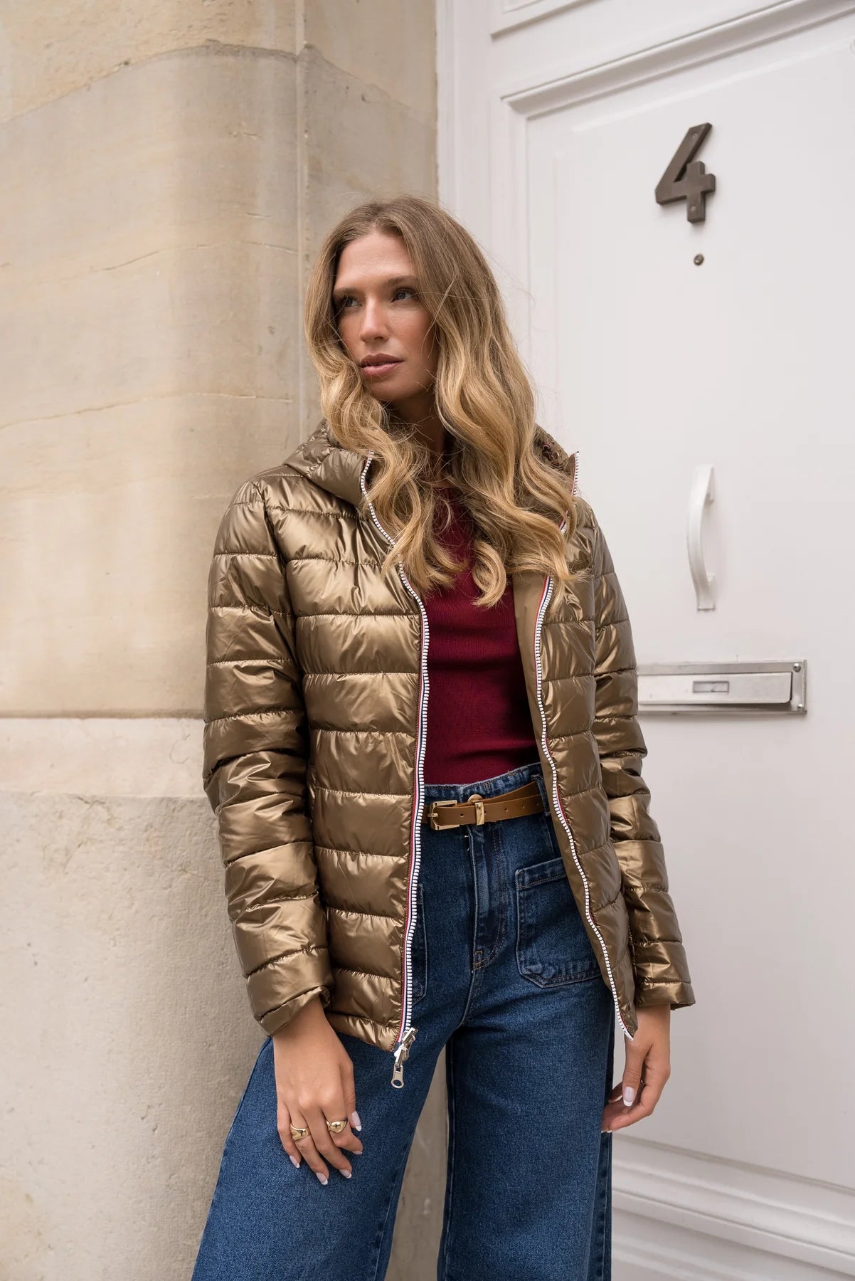 Doudoune réversible brillante Laura Jo - Ava camel court - DÉSTOCKAGE taille S et XL