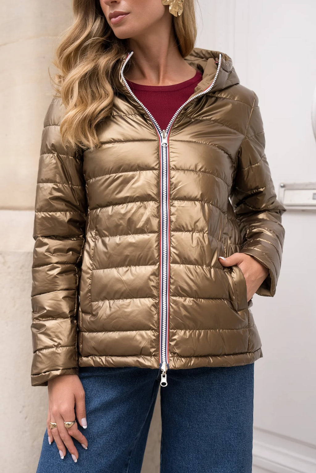 Doudoune réversible brillante Laura Jo - Ava camel court - DÉSTOCKAGE taille S et XL