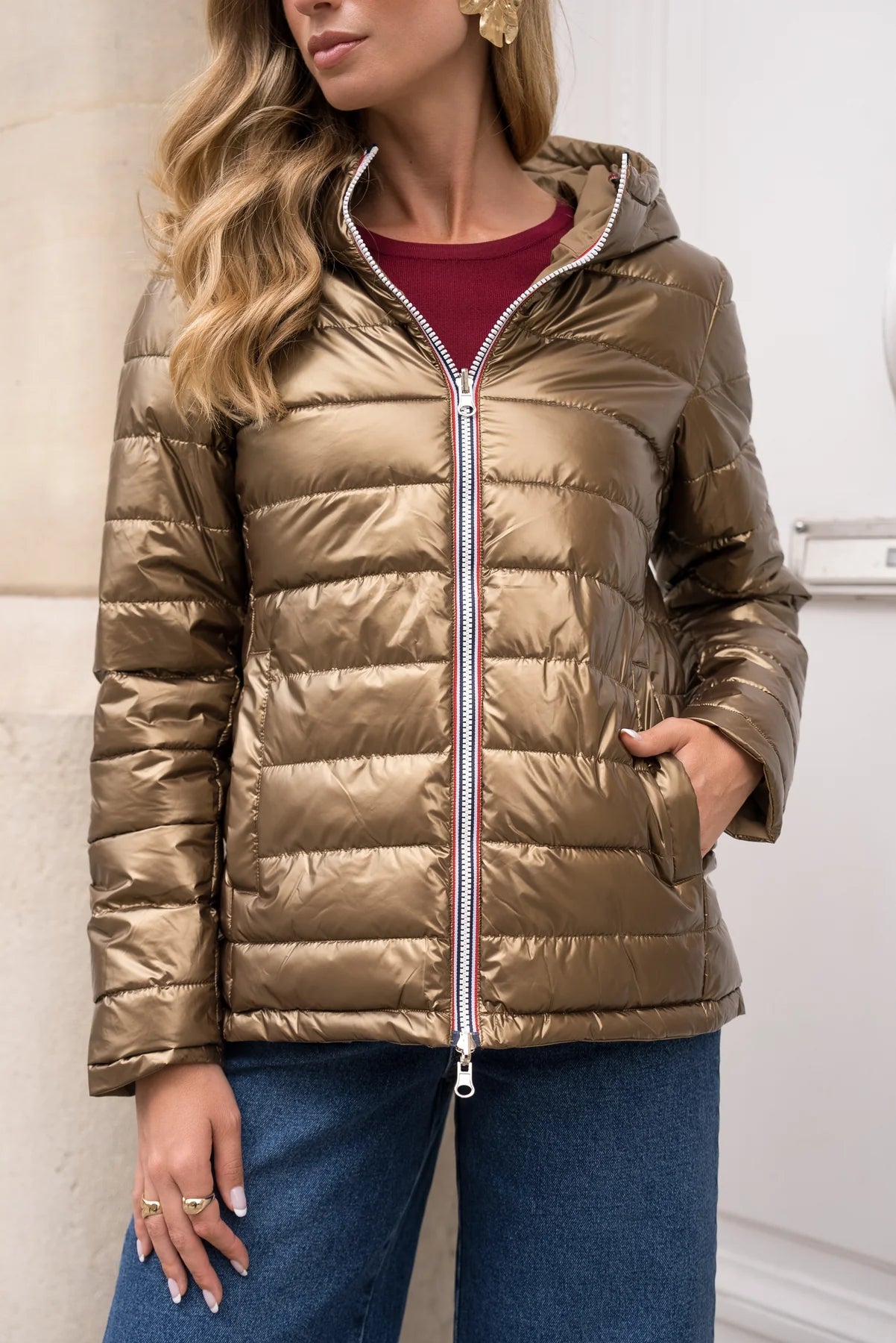 Doudoune réversible brillante Laura Jo - Ava camel court - DÉSTOCKAGE taille S et XL