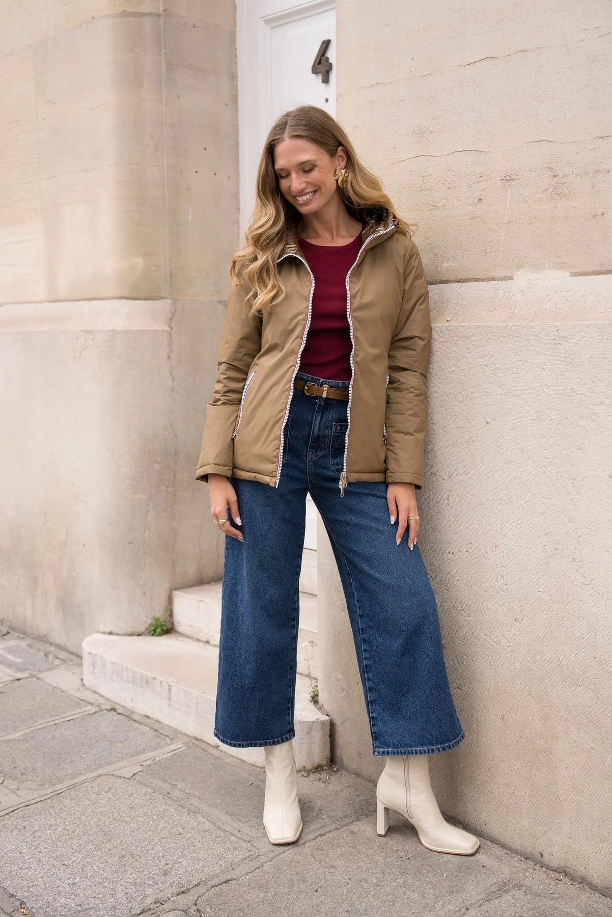 Doudoune réversible brillante Laura Jo - Ava camel court - DÉSTOCKAGE taille S et XL