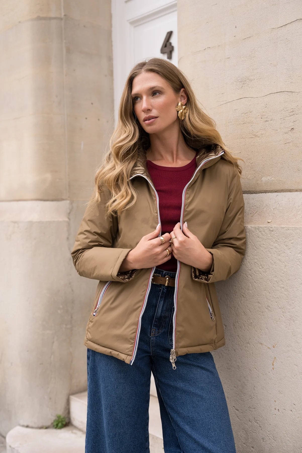 Doudoune réversible brillante Laura Jo - Ava camel court - DÉSTOCKAGE taille S et XL