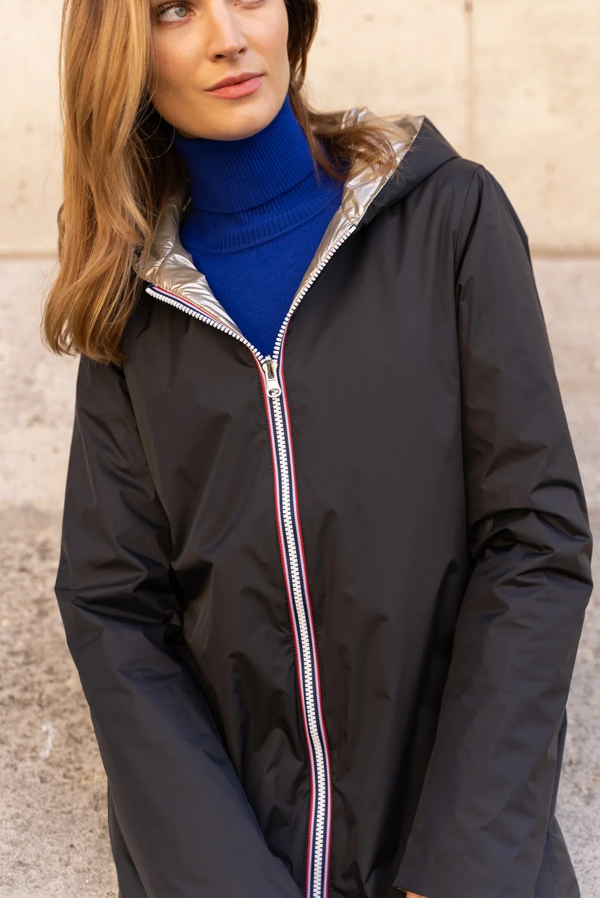 Imperméable rembourré mi-saison Laura Jo - Mandy long noir/doré - DÉSTOCKAGE taille S, XL et 46