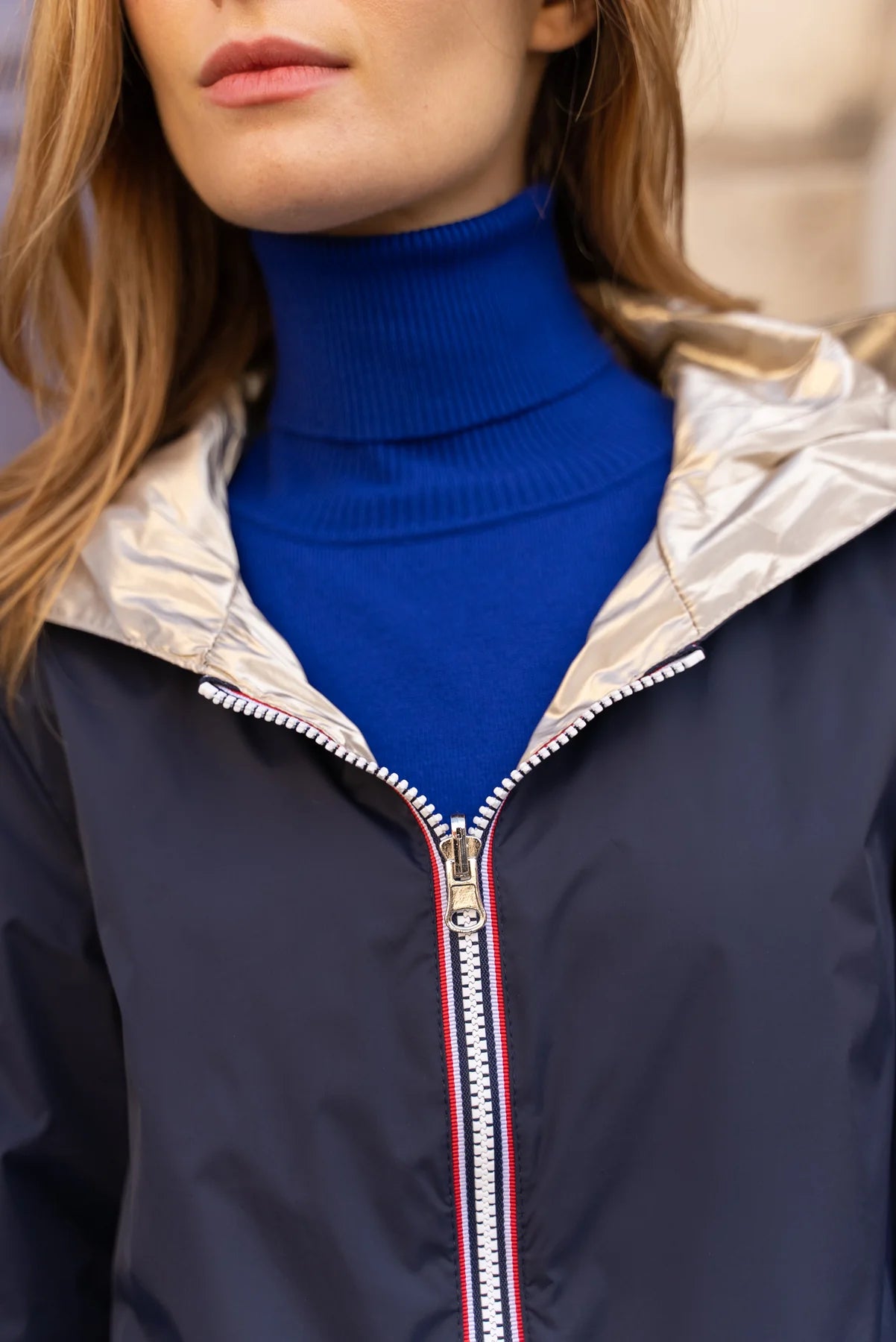 Imperméable réversible Laura Jo marine/dorée - Elena longue