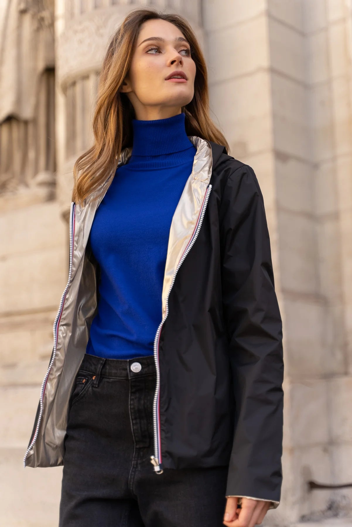 Imperméable réversible Laura Jo noire/dorée - Elena courte - DÉSTOCKAGE taille M, L, XL et 46