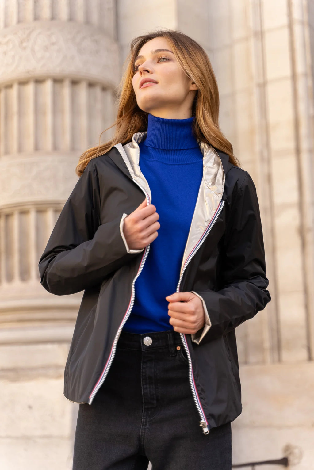 Imperméable réversible Laura Jo noire/dorée - Elena courte - DÉSTOCKAGE taille M, L, XL et 46