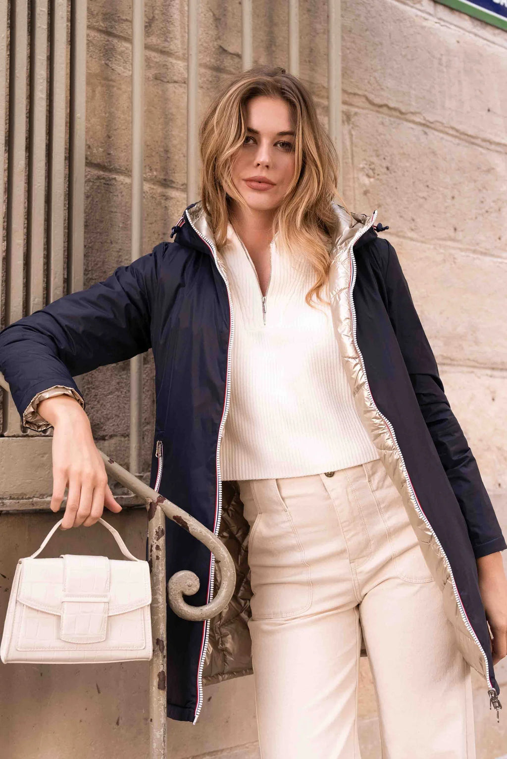 Doudoune réversible imperméable Laura Jo - Amélia marine/dorée longue - DÉSTOCKAGE taille L