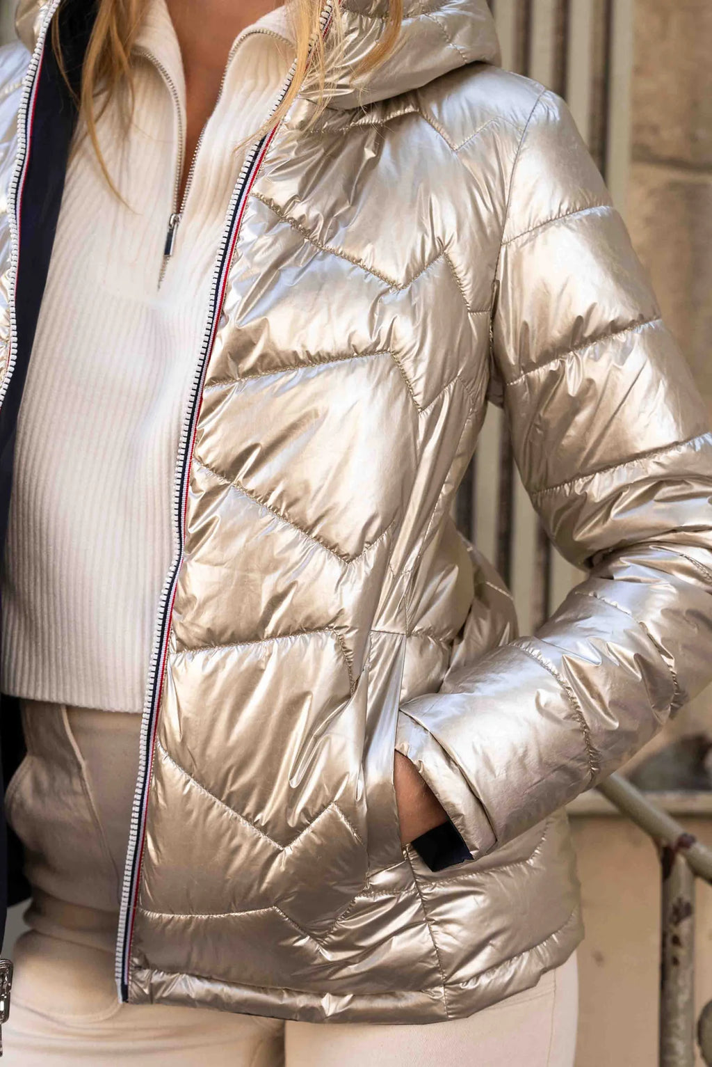 Doudoune réversible imperméable Laura Jo marine/dorée - Amélia courte