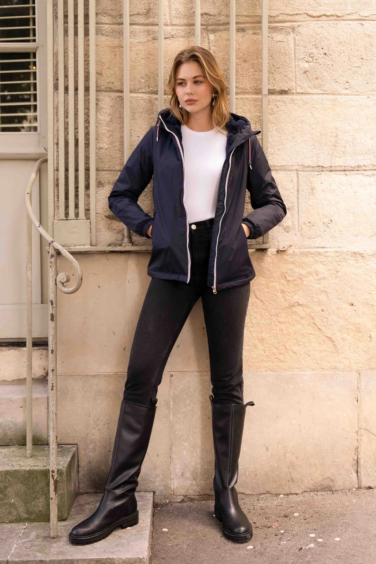 Parka fourrée imperméable Laura Jo - Harper marine mi-longue