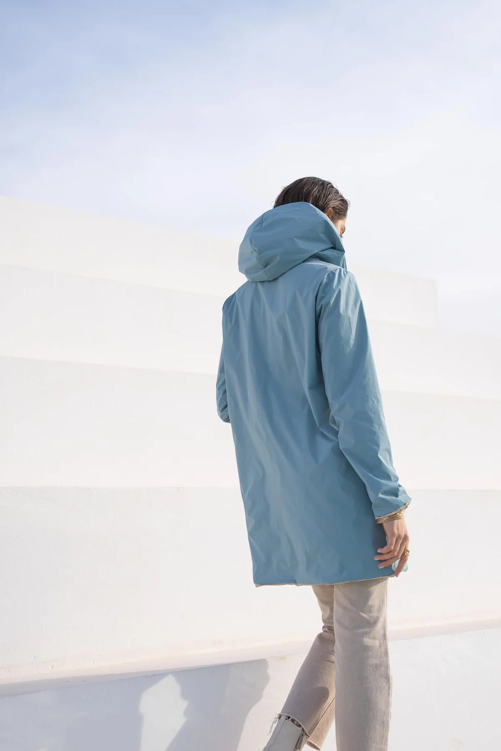 Imperméable réversible Laura Jo bleu ciel/dorée - Elena longue