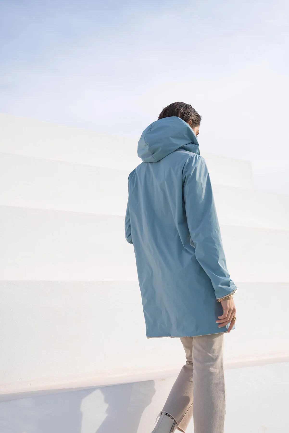 Imperméable réversible Laura Jo bleu ciel/dorée - Elena longue