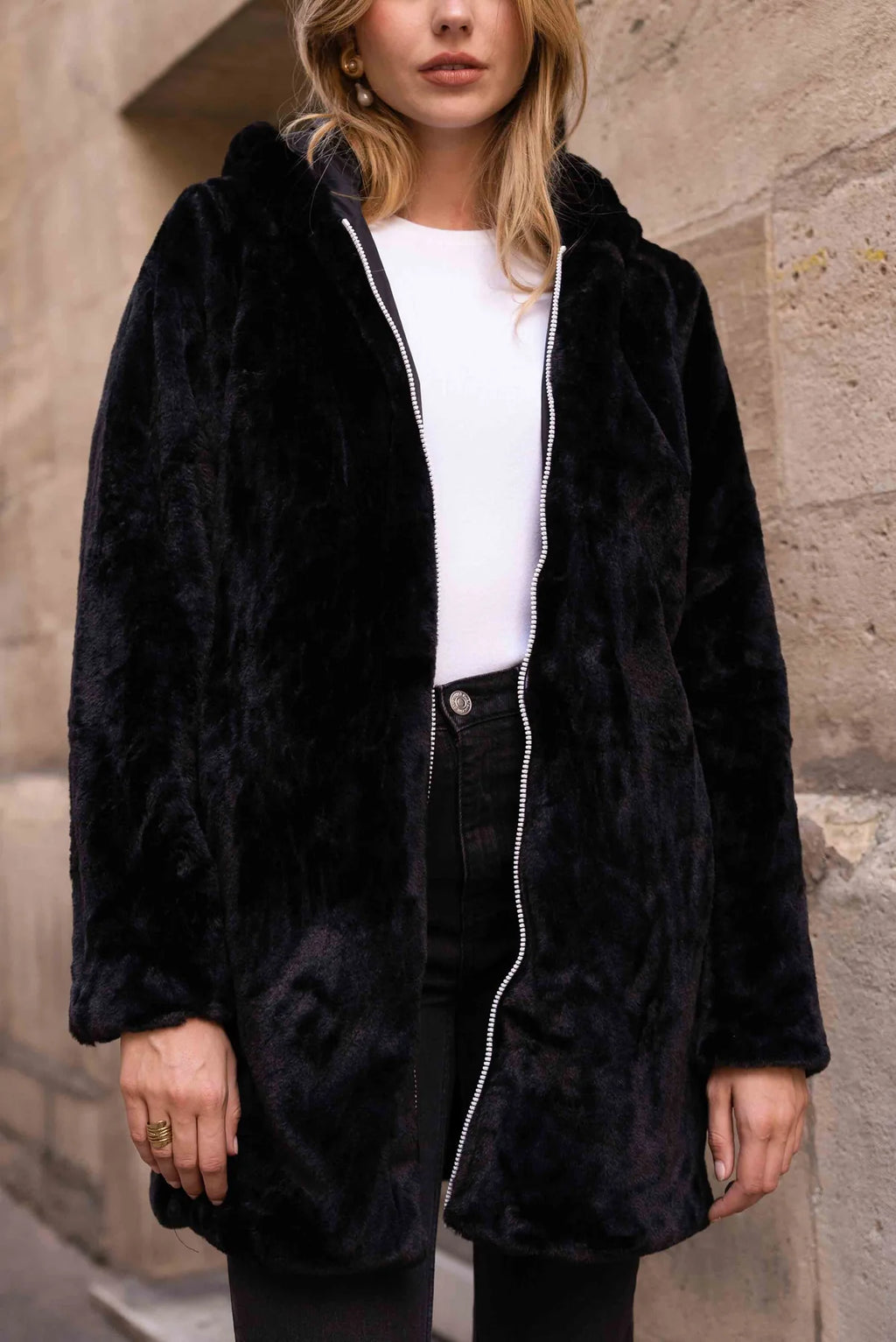 Parka fourrée réversible Laura Jo - Gwen noire