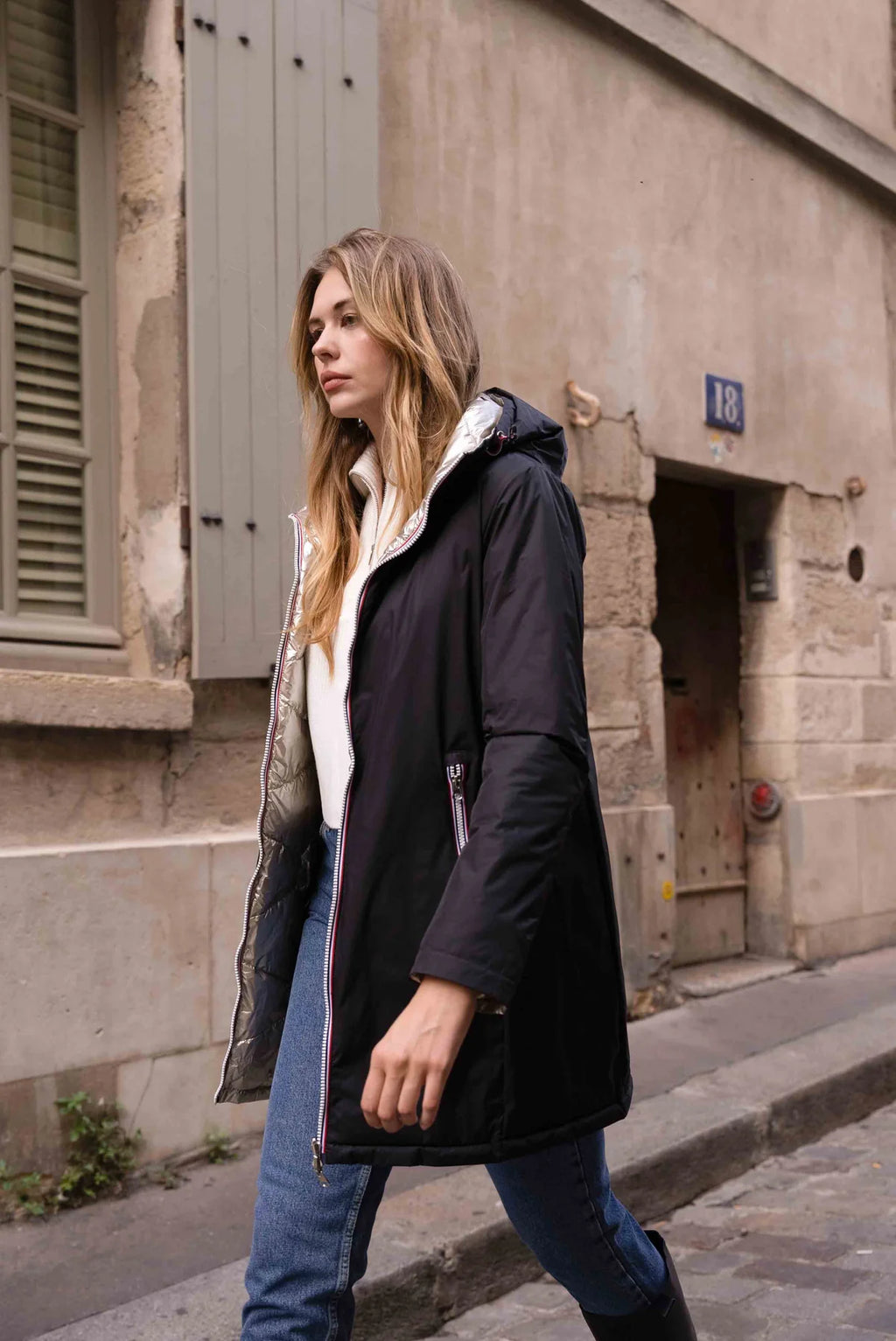 Doudoune réversible imperméable Laura Jo - Amélia noire/dorée longue