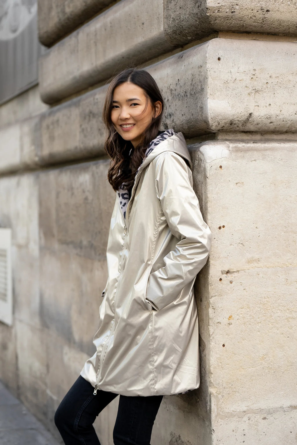 Imperméable rembourré mi-saison Laura Jo doré/léopard- Victoria long