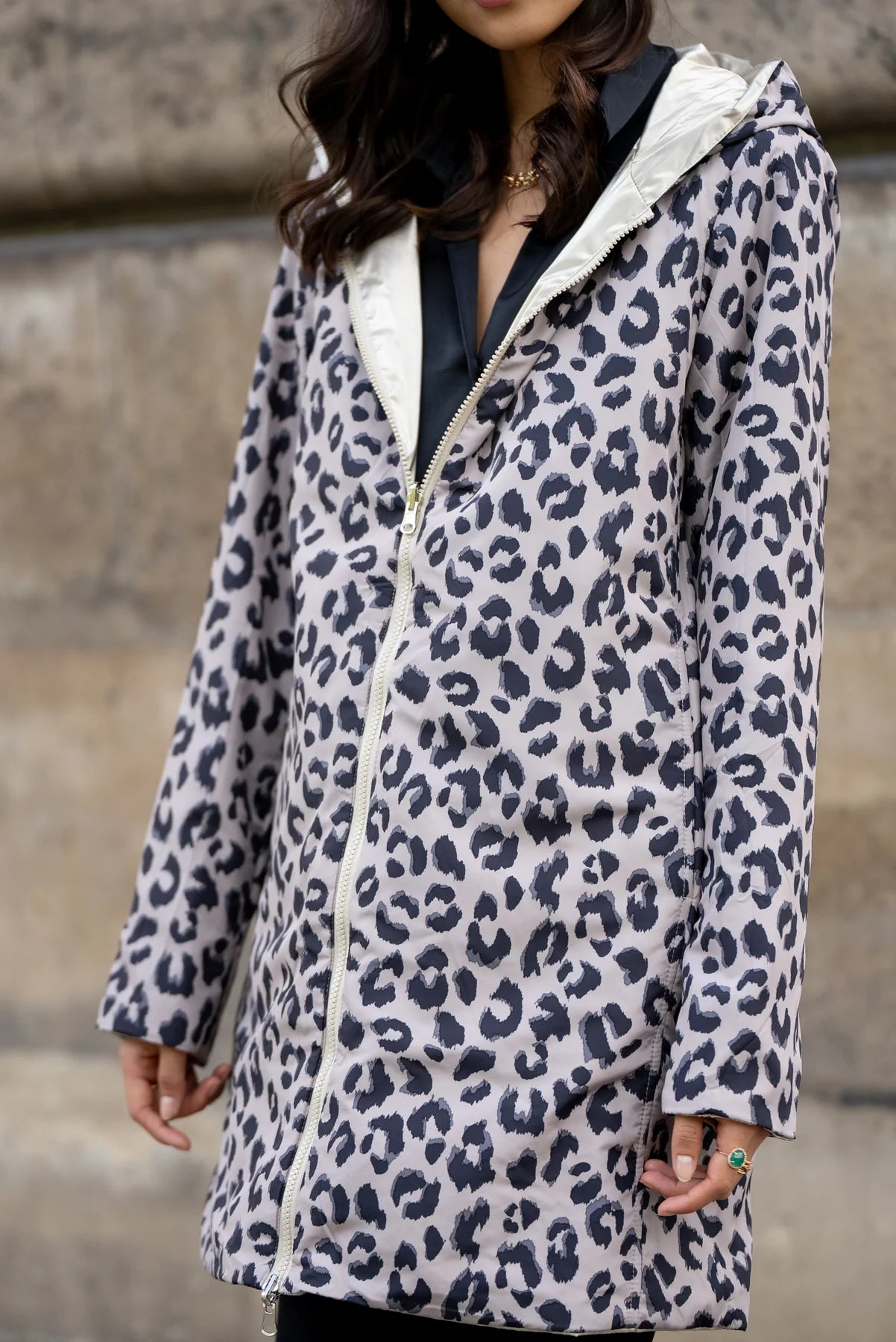 Imperméable rembourré mi-saison Laura Jo doré/léopard- Victoria long