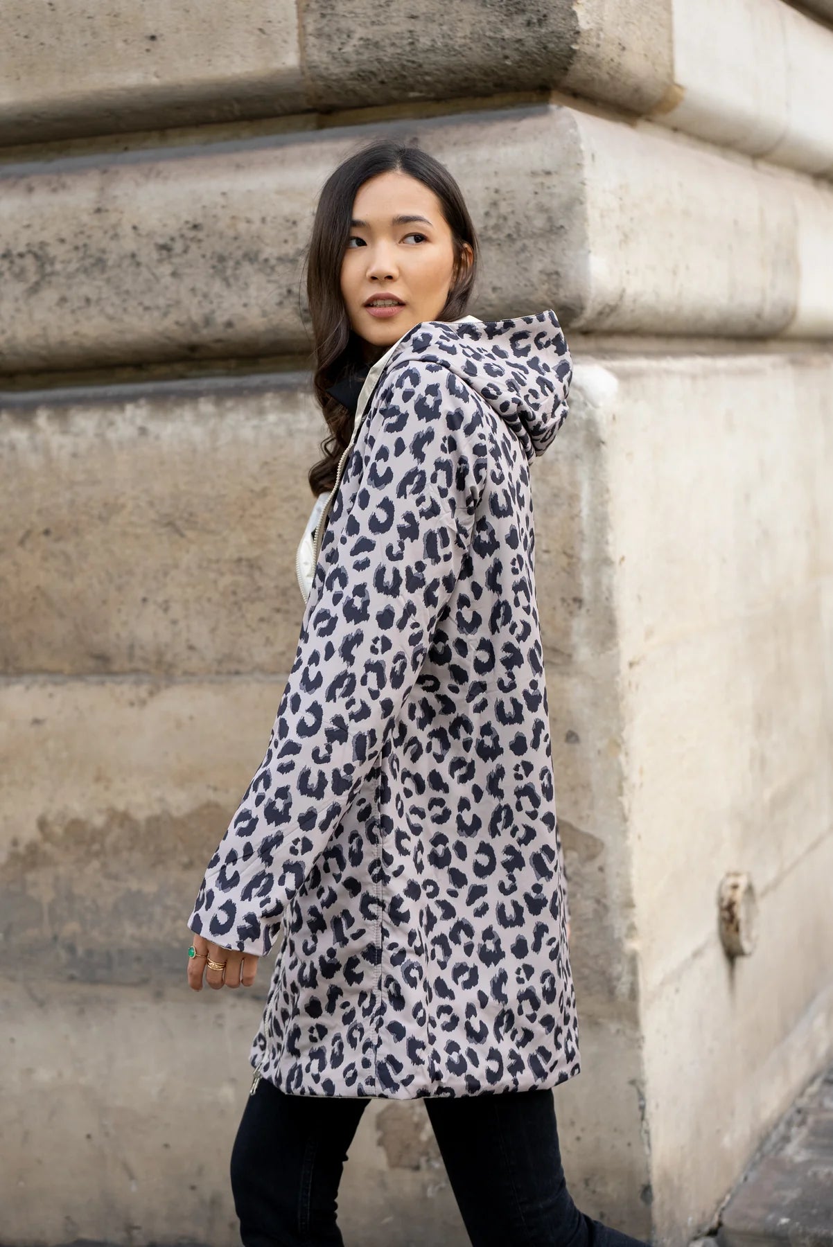 Imperméable rembourré mi-saison Laura Jo doré/léopard- Victoria long